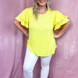 Culture Code Round Neck Ruffle Sleeve Top